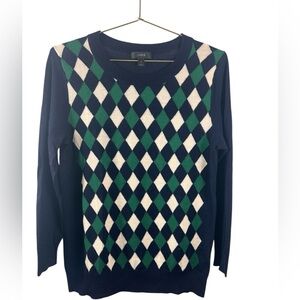 J Crew Women's Argyle Sweater - Green and Navy